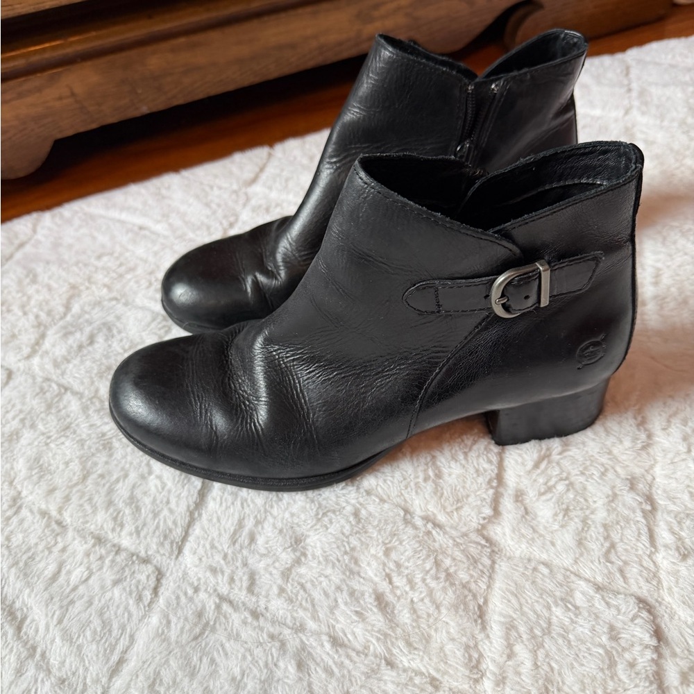 Born Women's Black Leather Ankle Bootie with Buckle - Picture 4 of 5